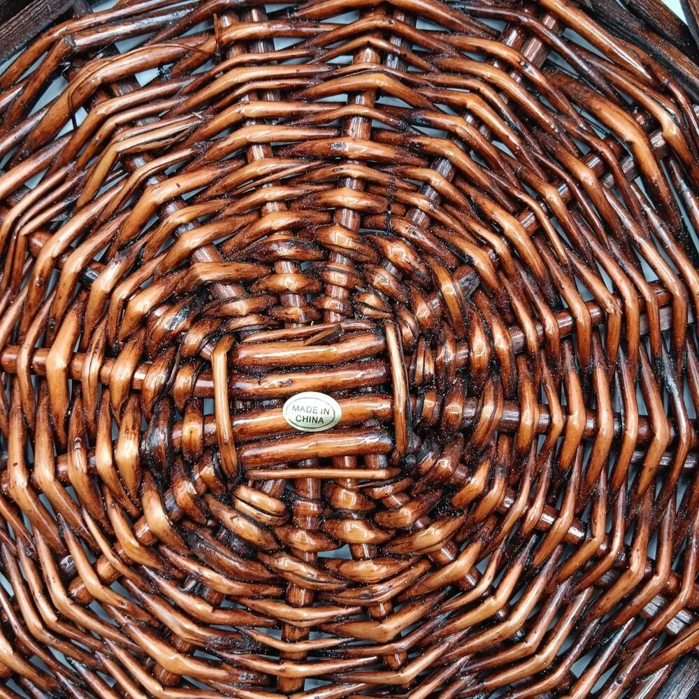 Wicker Gathering Basket Brown Thick Woven Side Handle Round Decor Bread Fruit 9
